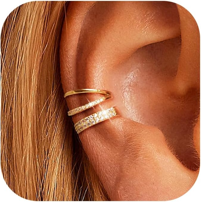 Funsanny Store Gold Ear Cuffs Earrings for Women Non Piercing - Clip on Cartilage Earrings Dainty 14K Gold Sterling Silver Plated Cubic Zirconia Huggie Hoop Earring for Women No Tarnish Trendy Jewelry Set - Image 1